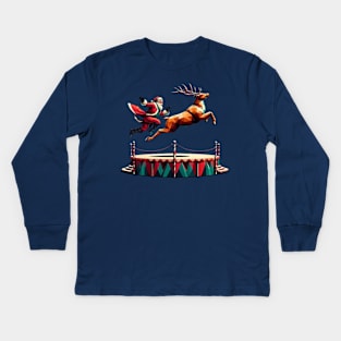 Christmas Santa and  Reindeer Kids Long Sleeve T-Shirt